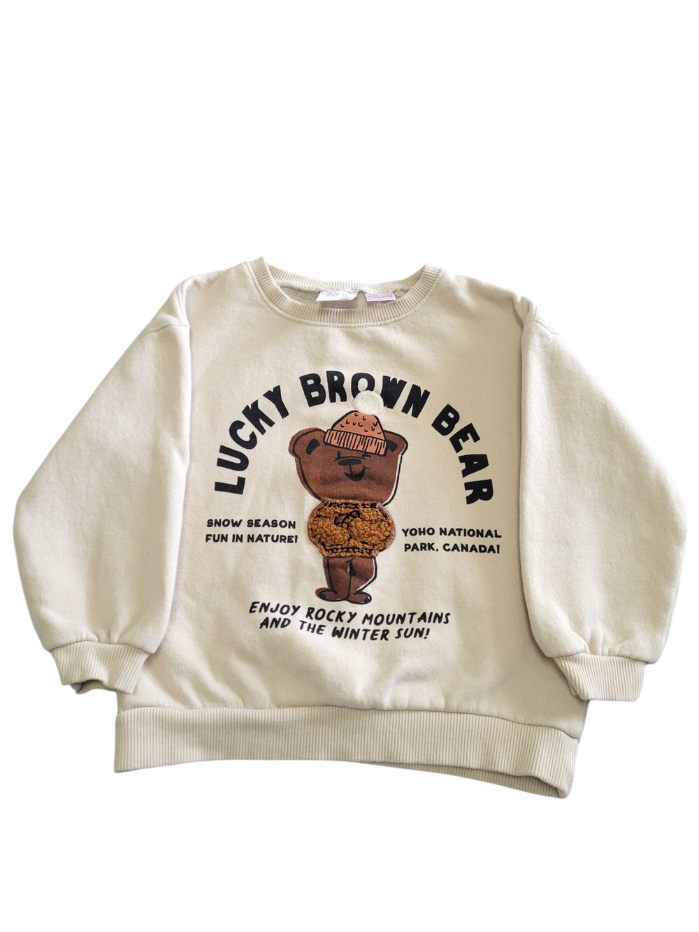 Zara Cream Sweatshirt with Brown Bear Graphic